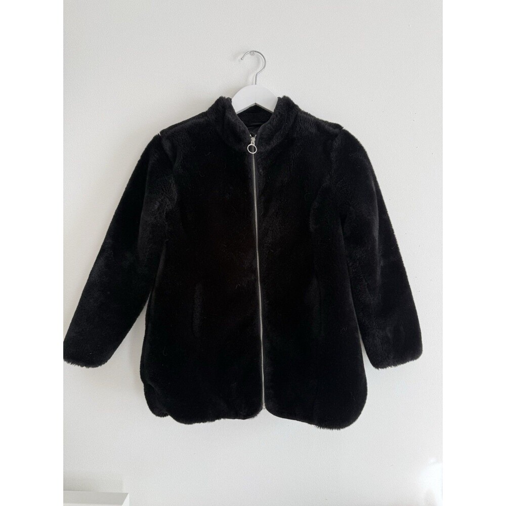 ✿ GAP Kids Black Faux Fur Coat Zip Front Warm Winter Jacket Size L 10–11